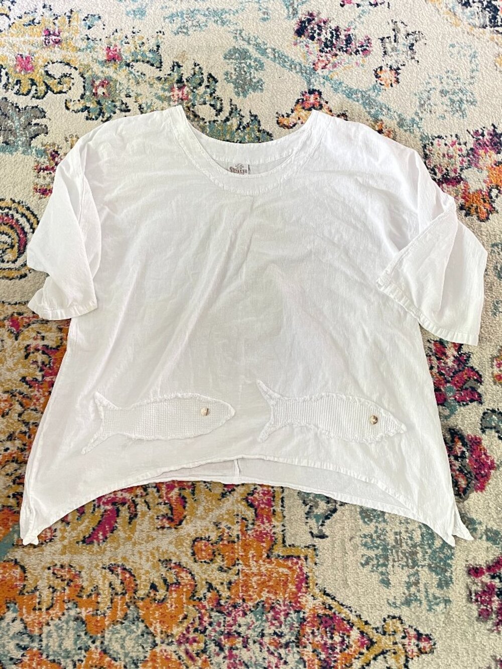 Cottonseed Wear White Cotton Gauze Fish Top-XL/1X